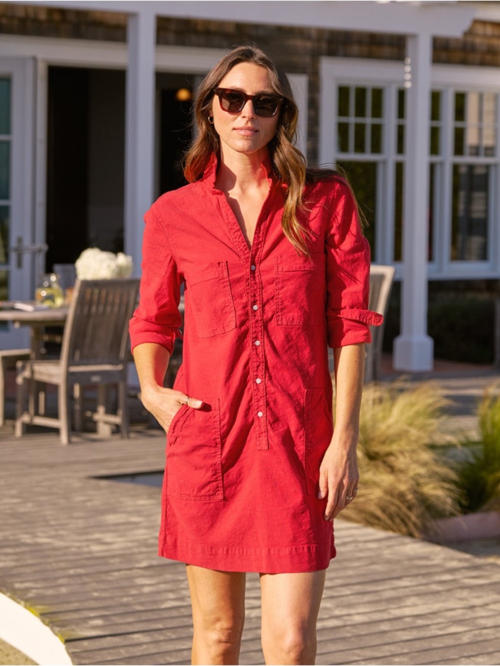 Frank & Eileen Ireland Utility Shirt Dress:Double Decker Red Large